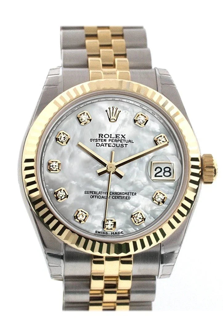 Datejust 31 Mother of Pearl Diamonds Dial Fluted Bezel 18K Gold Two Tone Jubilee Ladies 178273.