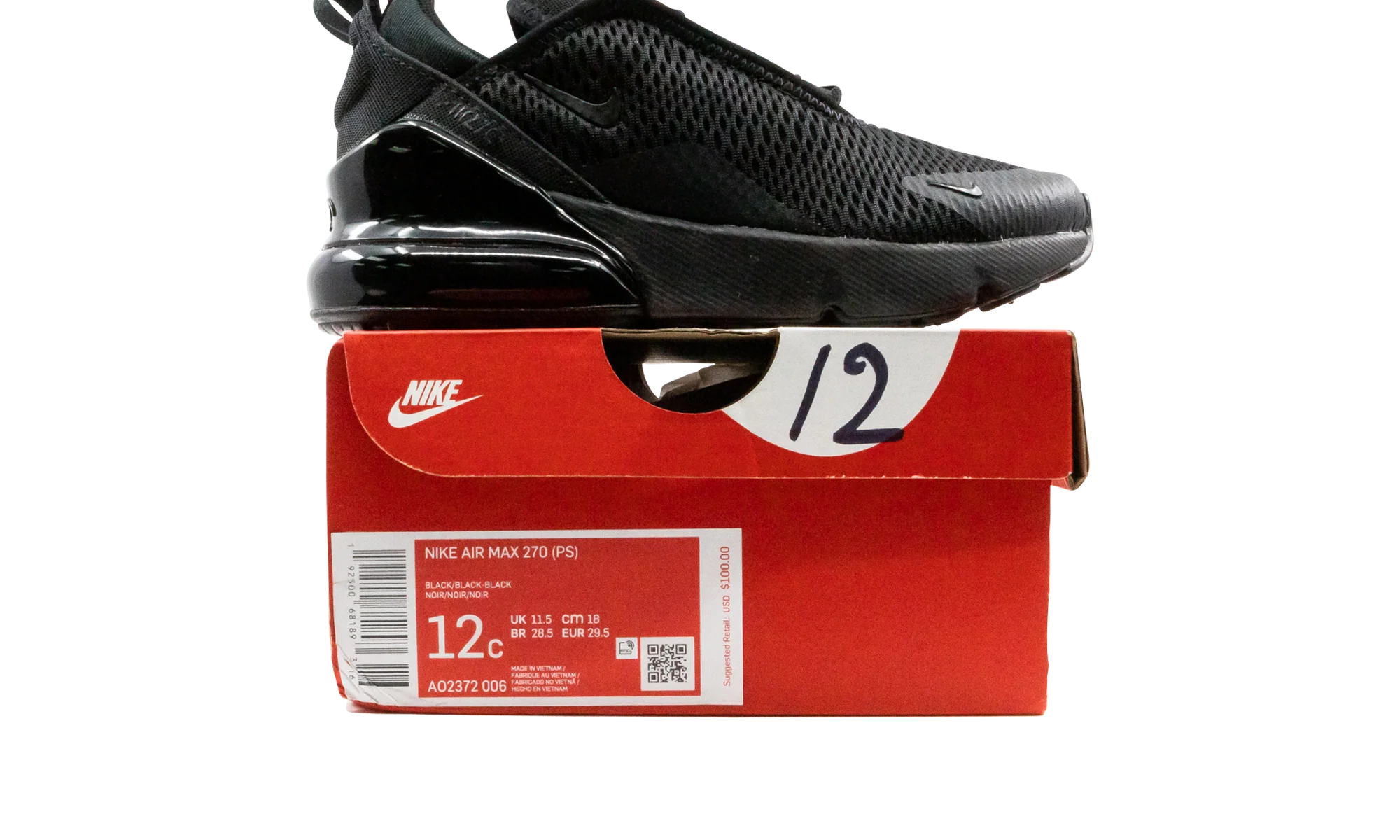 Air Max 270 (PS) "Triple Black" AO2372 006
