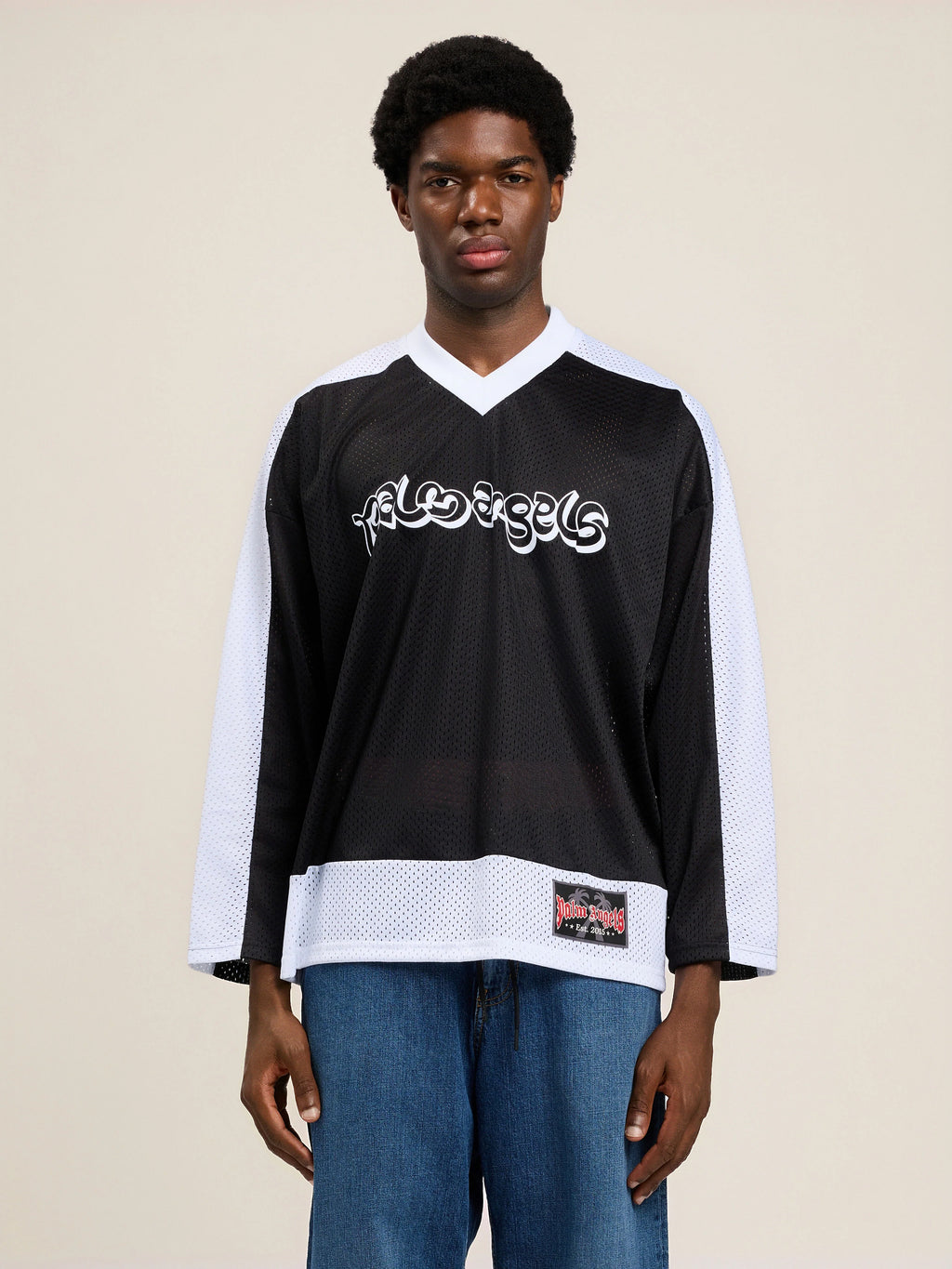 Thai Logo Mesh Loose Long-Sleeved T-Shirt
