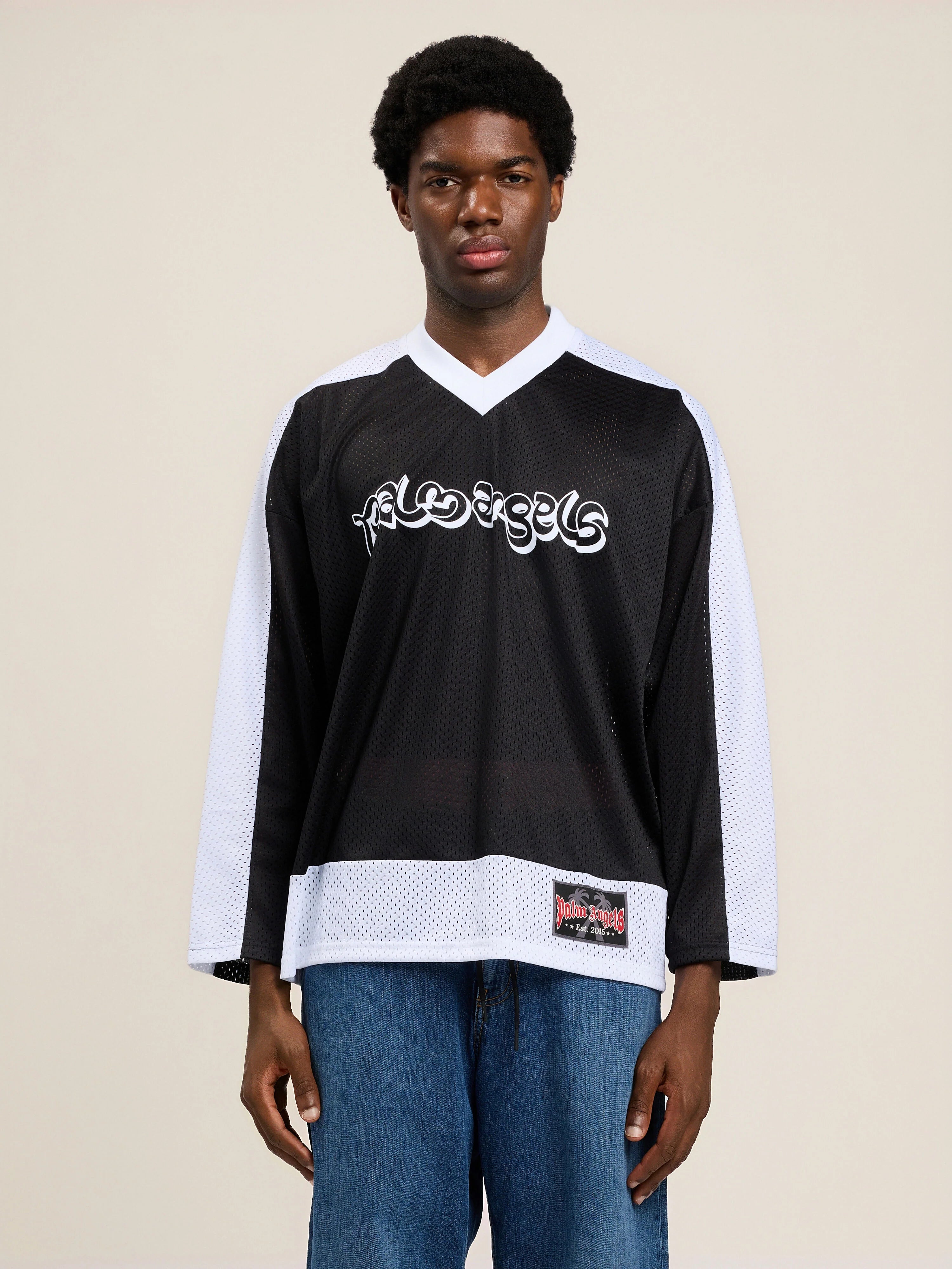 Thai Logo Mesh Loose Long-Sleeved T-Shirt