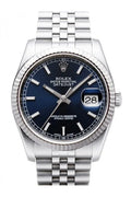 Datejust 36 Blue Dial 18k White Gold Fluted Bezel Stainless Steel Jubilee Watch 116234.