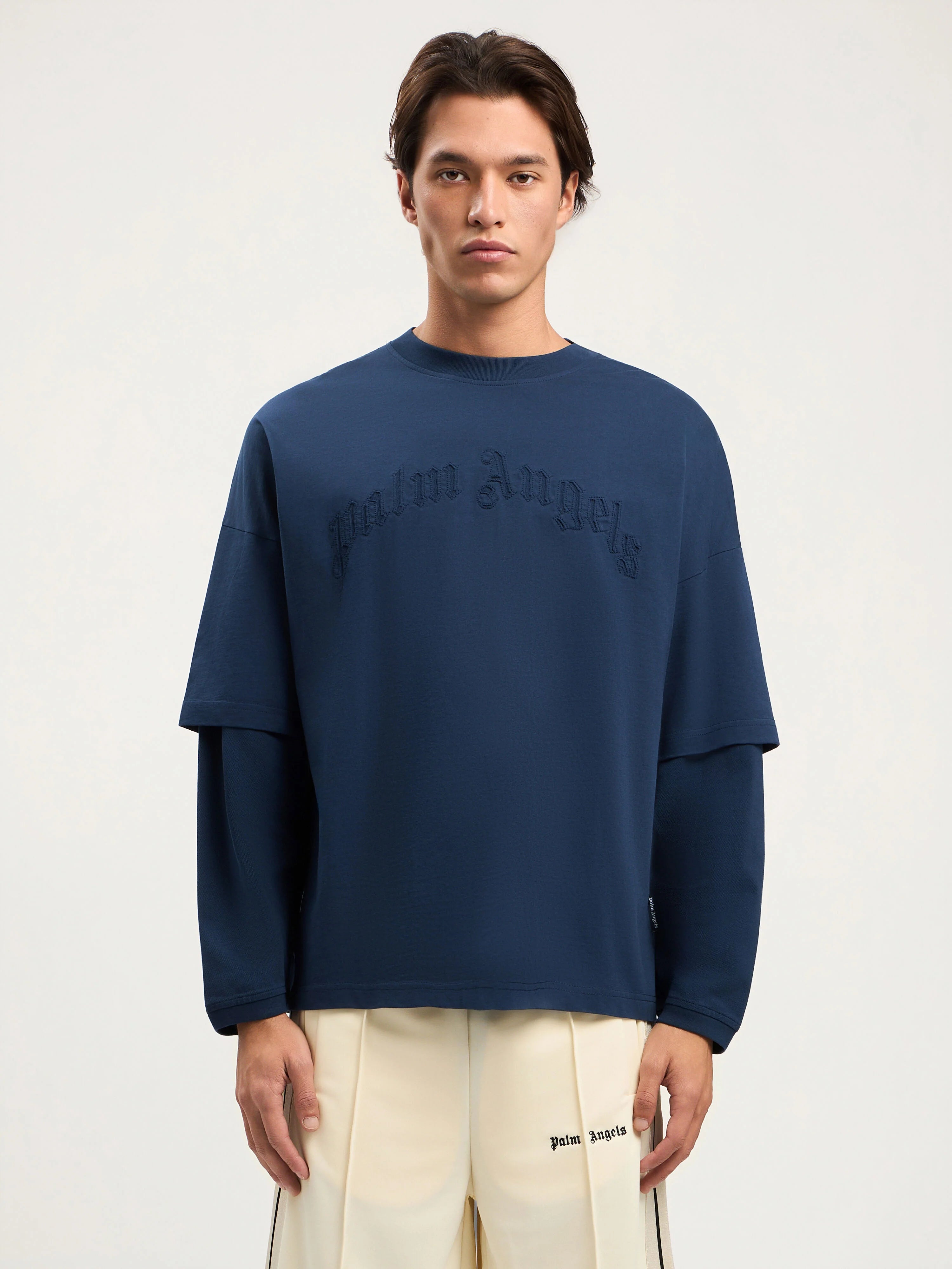 Curved Logo Double Long-Sleeved T-shirt